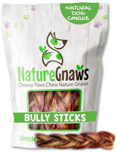 Nature Gnaws Braided Bully Sticks for Dogs 5-6 (3 Count) - Long Lasting for Small and Medium Dogs - Natural Beef Dog Chew Bones - Rawhide Free