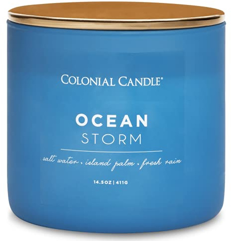 Colonial Candle Ocean Storm Scented Jar Candle, Pop of Color Collection, 3 Wick, Blue, 14.5 oz - Up to 60 Hours Burn