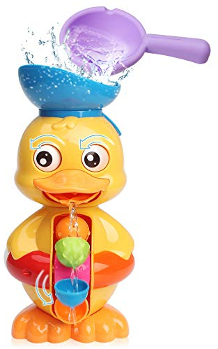 Sitodier Badespielzeug für Baby 18+ Monate, Kleinkind Ente Badewanne Spielzeug ab 2 3 4 Jahre mit Wasserrad & Drehbaren Augen, Kinder Badespielzeug für Jungen Mädchen mit Saugnäpfe /Wasserschaufel