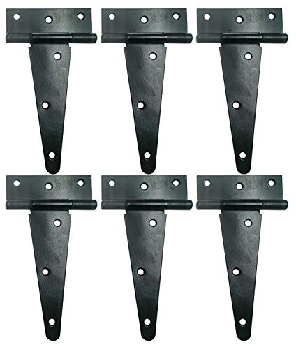 HLMOptimo Heavy Duty T Hinge Tee Hinge T Strap Hinge Shed Hinge Gate Hinge Barn Hinge Fence Hinge Door Hinge Wrought Rustproof All Size Black (6 pcs, 6 inch