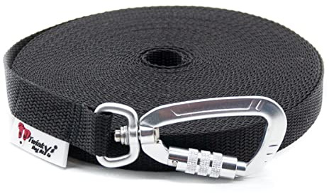Twinkys Dog Style Hundeleine Schleppleine OHNE Handschlaufe mit Sicherheitskarabiner 20 mm breit für Hunde bis 50 kg 10 Meter, Schwarz Made IN Germany