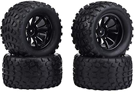 RC Felgen und Reifen Set, Hochleistungs RC Vorder- und Hinterreifen Starker Grip 125mm Starkes Kissen Verschleißfest für 1/10 RC Truck(Schwarzer 10-Loch-Umriss)