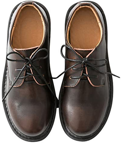 Zapatos de vestir Oxford con cordones vintage de cuero para mujer, Marrón, 37.5 EU