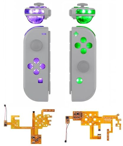 eXtremeRate DIY-RGB LED Tasten Mod V2 Kit für Switch 1/OLED Joycon, 7 Farbe 9 Modi Leucht-Kabel & Ersatz Knöpfe Zubehör Set für nintendo Switch/OLED Joycons-Transparent