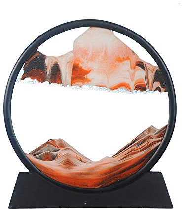 Aoderun Sandbilder Zum Drehen 3d Sanduhr Büro Deko Sand Rundes Glas Fließender Sand Rahmen Bewegliches Sandbild für Schreibtisch Sandmalerei für Erwachses (Orange,20cm)