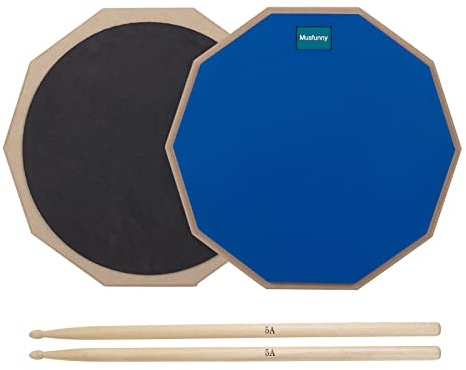 Musfunny Drum Practice Pad Schlagzeug Übungspad, 12 Zoll 2-seitig Leises Übungs Drum Pad Set mit Drumsticks und Aufbewahrungstasche für Schlagzeuger-Übungspad (30 cm Blau)