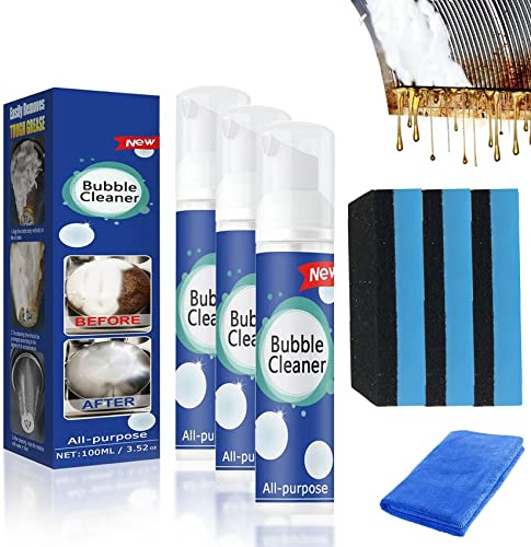 Gienslru 2023 New Beedac Bubble Cleaner, Beedac Foam Cleaner, All-purpose Rinse-Cleaning Spray Remove Oil Stain, Foaming Heavy Oil Stain Cleaner for Range Hood, Oven, Pots, Grill, Sink (3Pcs,100ML)