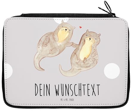 Mr. & Mrs. Panda Personalisierte Federmappe Otter Hände halten - Geschenke, Federmäppchen mit Namen, Stiftemappe, Liebe, Verliebt, glücklich, PersonalisierteS Stifte Etui, Romantisch, Paar