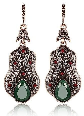 YAHOYA Bohemia Drop Ohrringe Für Frauen Antik Gold Farbe Punk Grün Harz Großer Ohrring Vintage Schmuck Kristall Geschenk