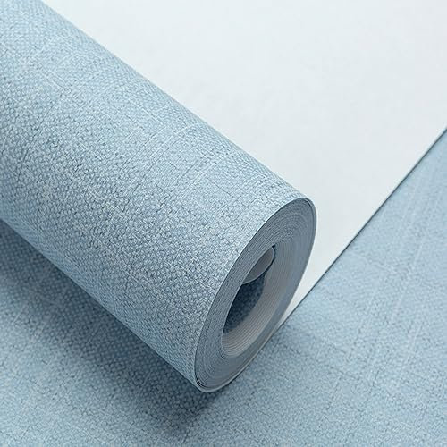 Simulation Leinen Tapete Graue Leinentapete 9,5 x 0,53 m wasserdichte Tapete für TV-Hintergrund Wand Wohnzimmer Schlafzimmer Küche Wandaufkleber Türaufkleber (9,5 x 0,53 m, DW116038 Hellblau)