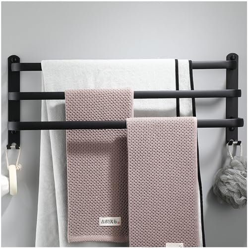 Duschtuchhalter 3 Stangen Handtuchhalter Badezimmer Schwarz Matt Aluminium Wand-handtuchhalter Für Badezimmer Küchen Toilette(Size:80CM)