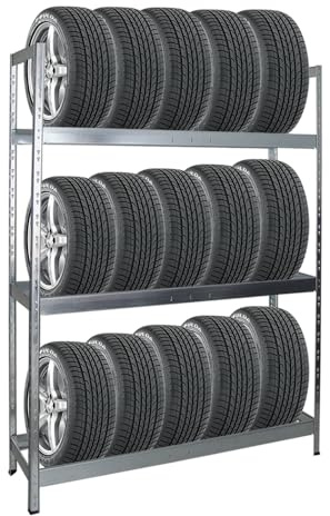 PROREGAL Étagère à pneus Tiger XL | HxLxP 200x150x45cm | Charge Max. 300kg | Jusqu'à 18 pneus | Galvanisé | Porte-Pneu, Rack à pneus, rayonnage, Stockage, Rangement, Support, Atelier, Garage