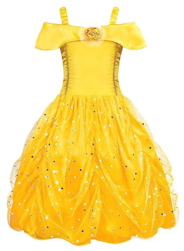 KumSoomliy Girls Princess Dressing up Beauty Costume Fancy Dress Childs Party Outfit Kids Birthday Holiday Carnival Pretend Play Clothes Yellow Age 3-4 Years