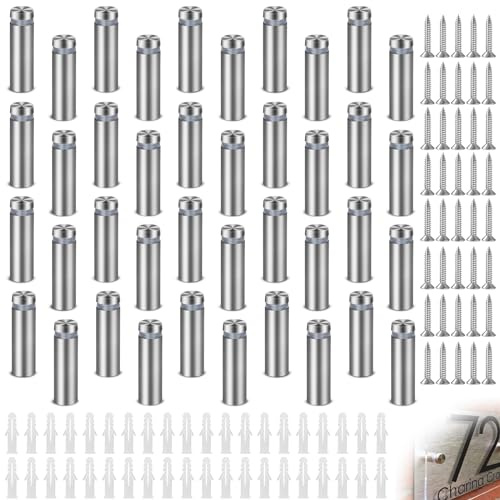 EFUTURETIME 40 x Tornillos Espaciadores de Acero Inoxidable, Clavo Publicitario 12 x 40mm, Separador Tornillos de Vidrio Publicidad, Glass Standoff Screws para Montaje de Publicidad, Carteles