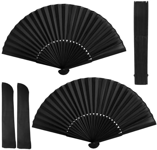 XUXIAOKJ 2 Stück Handfächer Faltbare Fächer fecher Schwarz Chinesische Fächer Faltfächer Taschenfächer Klappfächer für Hochzeit Faltventilator Gastgeschenk für Tanz, Party, Wedding, Wand Deko