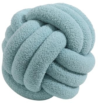 Fogcroll Oreiller boule noué tissé à la main en velours d'agneau confortable indéformable respectueux de l'environnement Bleu clair