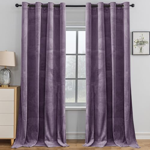 YSTELLAA Tende Velluto Oscuranti Per Interni 2 Pezzi, 140×280CM, Tende Camera Da Letto Moderna, Con Anelli, Termica Isolante Freddo E Caldo, Per Camera Da Letto, Viola Chiaro