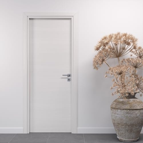 Porte Italiane, Porta Interna a Battente in Laminato High Density, Telaio in Legno e Coprifili Waterproof, con Serratura e Maniglia Hoppe Silver, 60x210 cm con Apertura SX, Colore Bianco Matrix