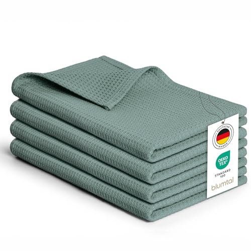 Blumtal Paños de Cocina 50x70cm - Set de 4 - 100% Algodón - Lavables a 60°C - Diseño de Gofre - Verde