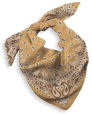 EVERY-VILLE Cotton Bandana Scarf Neckerchief Men Women Cowboy, 1 Pack, Tan