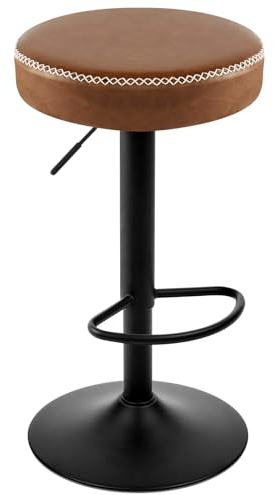 EUGAD Barhocker drehbar, runder Hocker höhenverstellbar, Küchenhocker mit Fußstütze, Thekenstuhl mit Metallgesetll, Tresenhocker Vintage-Kunstleder, für Bar Kücheninsel Bistro, Braun, 1085BY-1