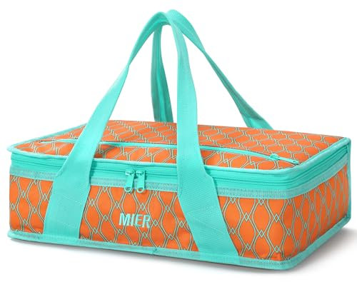 MIER Insulated Casserole Carrier for Hot or Cold Food Thermal Food Carrier Bag for Lasagna Potluck Parties Picnic Cookouts, Fits 9x13 Baking Dish/Foil Pan, Orange