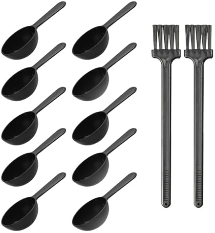 JCUGSBS 10 cucharas medidoras,2 cepillos de limpieza,cucharas medidoras de café de plástico,pala de harina,utensilios de cocina,reutilizables,adecuados para té,granos de café,proteína en polvo(negro)