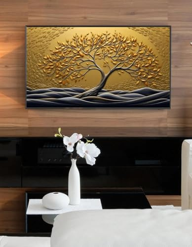 XINBAO Baum des Lebens, Gemälde, Poster, Leinwand, Kunstdrucke, abstrakt, luxuriöser goldener Baum, Wandkunst, Bilder für Wohnzimmer, Landschaft, Heimdekoration, 80 x 150 cm, rahmenlos