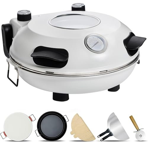 WaaYb Cook With Color Electric Indoor Pizza Oven, 12 Pizza Maker Machine for Home, 430 ℃, 1200W, 5 separate Temperaturstufen, Electric Pizza Cooker Countertop for Crepes, Pancakes white