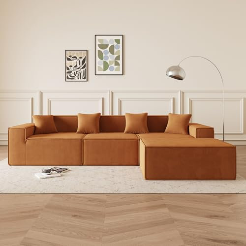 VASOENY 277 X 164 cm Modulares Ecksofa, Self Combination L förmiges Sofa aus Cordstoff, Modernes 3-Sitzer-Sofa mit Ottomane, kein Zusammenbau erforderlich