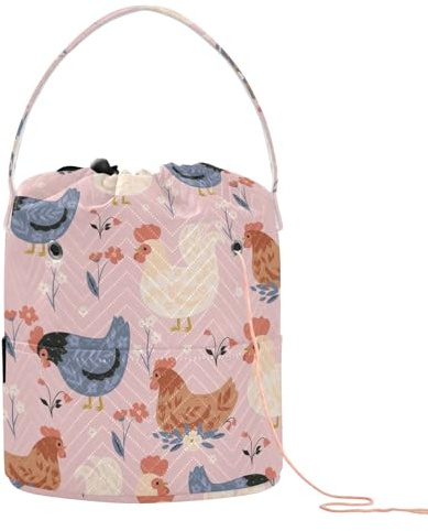 Niedliche Hühner-Blumen-Häkeltaschen, tragbare Reisetasche für Häkelnadeln, Aufbewahrung, Häkeln