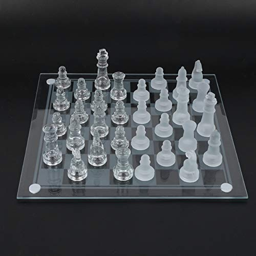Internationales Schachspiel aus Glas, exquisites Eis, 25 x 25 cm für Reisen, Schule, Camping, geeignet für alle Altersgruppen