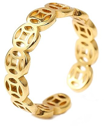 Women Ring Vintage Hollow Lucky Coin Money Catcher Ring Stainless Steel Link Ring Summer Aesthetic Finger Ring Jewelry