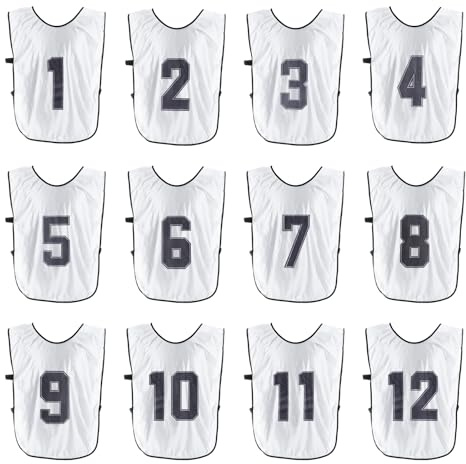 PATIKIL Fotboll träningsväst, 12-pack lag sport pinnies vändbara numrerade fotboll övning pennies tröjor haklappar med bälte för vuxna, 60 cm vit, Vitt, 25