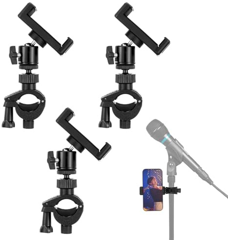 3 Pack Phone Holder For Microphone Stand, Multi Angle 360° Swivel, 2 Types Of Installation, Universal Phone Holder For Mic Stand, Adjustable Mic Stand Phone Holder For Most Model Smartphones