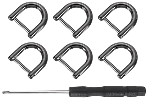 sourcing map 6 Pcs Shackle Screw D Rings U Shape D-Rings Replacement for Purse Keychain Strap Buckle, 0.47x0.47inch, Black