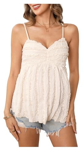 MakeMeChic Women's Maternity Summer Tank Tops Spaghetti Strap Ruffle Hem Sleeveless Pregnancy Camisole Apricot Medium