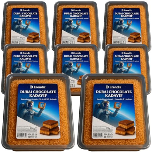 Pufai, Pelo de ángel Kadayif tostado crujiente (hilos de masa) – Ideal para chocolate Dubai, como aderezo de cereales – yogur, 200 gramos, 8 unidades