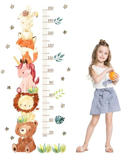 Messlatte für Kinder, Waldtiere Wandtattoo Kinderzimmer, Kinder Höhe Diagramm Wandsticker Wald Tiere Wandaufkleber, Skala misst 50-160cm, Geschenke für Jungen & Mädchen