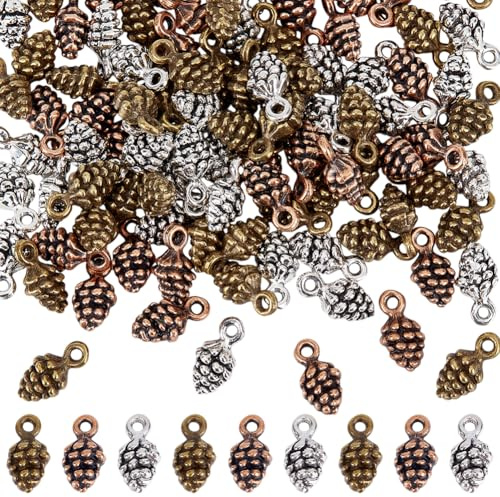 CRAFTYMELODY 120 Stück Tannenzapfen Anhänger In 3 Farben. Kleine Tannenzapfen Anhänger Natur Nüsse Charms Bulk Legierung Pinienkerne Anhänger Tibetischer Tannenzapfen Baumeln