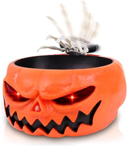 DTYDECLE Halloween Elektrische Kürbisschüssel, Kürbis Elektrische Süßigkeitenschale für Halloween Indoor Hause Deko