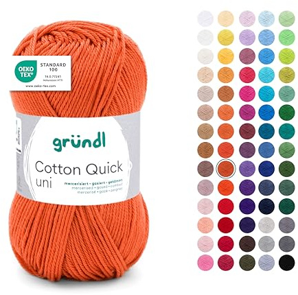 Gründl Wolle Cotton Quick uni Häkelgarn 1 Knäuel 50 g, rostrot | dünne Wolle zum Häkeln - Strickgarn - Häkelgarn - Glänzend und hautfreundlich - 100 % Baumwolle - 50 g / 125 m