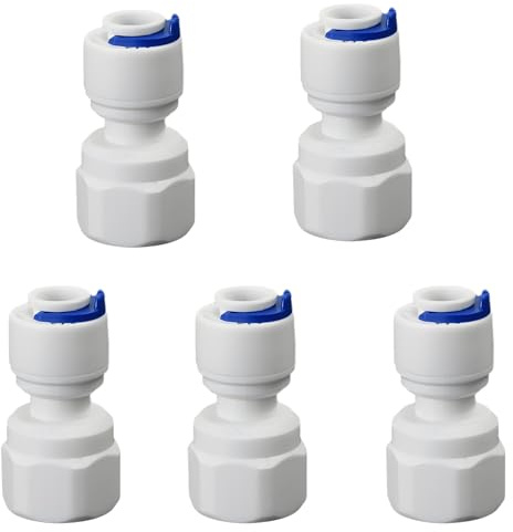 1/4 Female Thread Straight x 1/4 PE Hose OD Push-In Quick-Connect Fitting for RO Reverse Osmosis Water Filter Plastic Joint, Beverage Dispenser & Water Filtration/Purification Systems (5PCS)