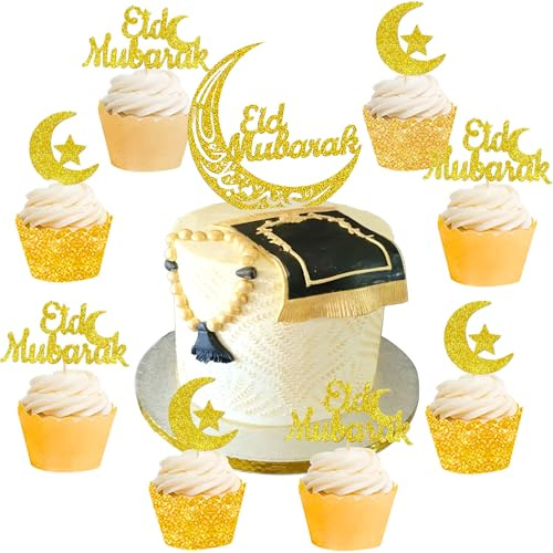 13PCS Moon Stars Eid Decorations for Home Ramadan Decor Ramadan Decorations for Home Umrah Mubarak Cake Topper Umrah Mubarak Decor