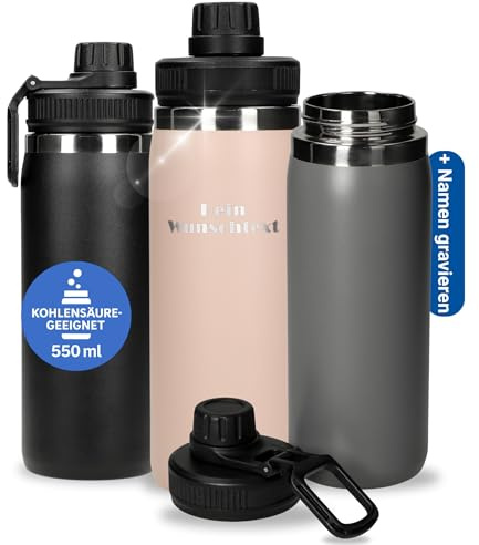 Personalisierte Trinkflasche Edelstahl 550 ml - Flasche kohlensäuregeeignet | 550 ml, Edelstahl, kohlensäuregeeignet, vakuumiert, Schule, Sport, Outdoor, gravierbar, Wasserflasche