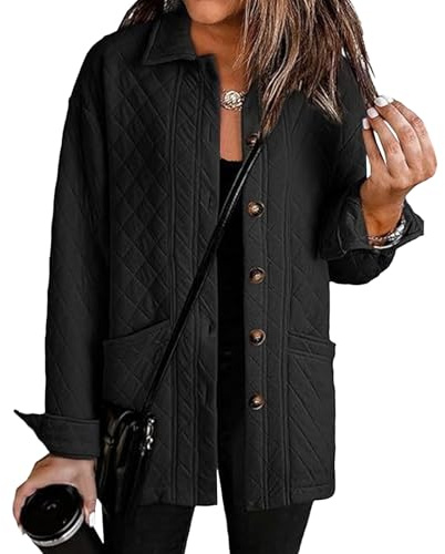 Giacche leggere trapuntate da donna, casual, con bottoni, colletto, maniche lunghe, giacche primaverili ed autunnali con tasche