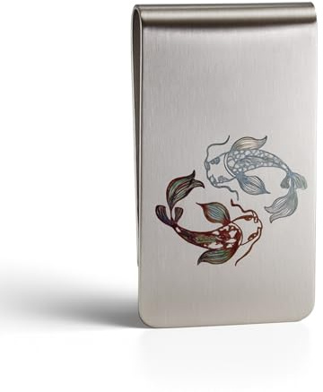UtilityNest Yin Yang Koi Fish Money Clip, Stainless Steel Money Clip for Men UK, Engraved Japanese Design, Slim Cash Clip, Made in the UK, Unique Gift (with Gift Box)
