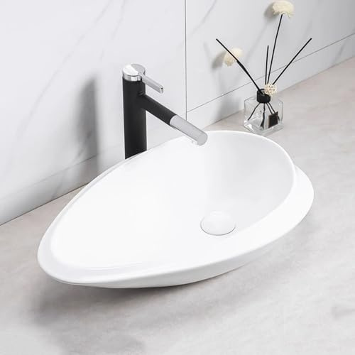 Aufsatzwaschbecken aus Keramik mit großem Ablaufauslass, ideal für die Installation von Waschtischunterschrank