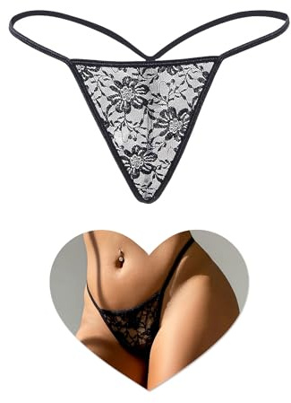 sunshinelady Perizoma Donna Sexy Hot Pizzo Taglie Forti Intimo Donna Seducente Lingerie Curvy Biancheria Intima Tanga Slip Brasiliana Elegante Traspirante Lace Thong Panties Women Underwear Nero L