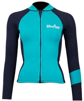 Two Bare Feet Women's Harmony 3mm Neoprene Wetsuit Jacket – Front Zip Thermal Surf Top for Swimming, Paddleboarding & Watersports (Black/Teal, L)